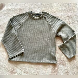 Zara Taupe Crew Neck Sweater with Ribbed Texture